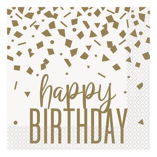 Servietter Happy Birthday Guld