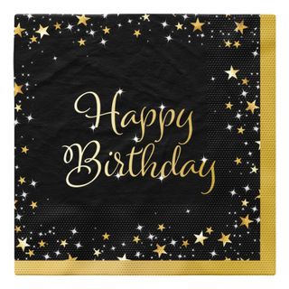 Servietter Happy Birthday Sort/Guld