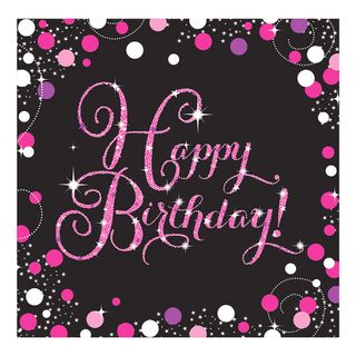 Servietter Happy Birthday Sort/Lyserød Glitter