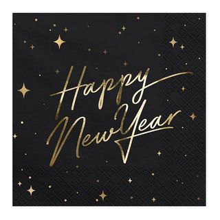 Servietter Happy New Year Guld Metallic/Sort