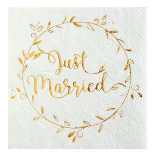 Servietter Just Married Hvid/Guld