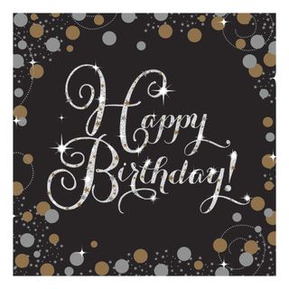 Servietter Happy Birthday Sparkling Sølv/Guld