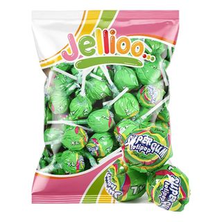 Jellioo Super Gum Lollipop Green Apple Økonomipakke