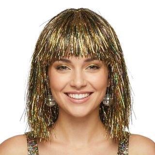 Svart parykk med gullglitter