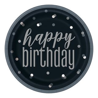 Sorte Paptallerkener Happy Birthday