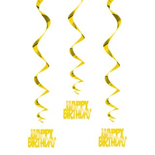 Swirls Happy Birthday Guld Hængende Dekoration
