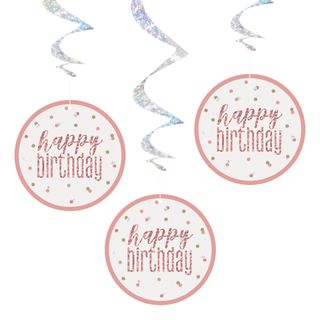 Swirls Happy Birthday Rosaguld