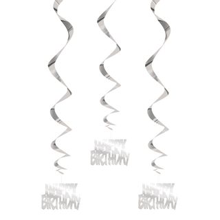 Swirls Happy Birthday Sølv Hængende Dekoration