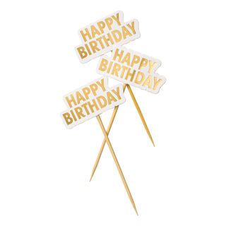 Kagedekoration Happy Birthday Guld