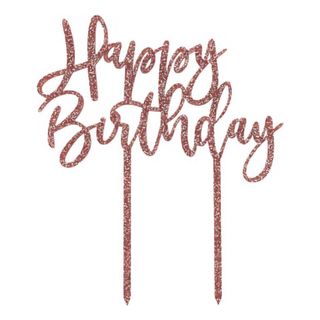 Kagedekoration Happy Birthday Rosaguld i Akryl