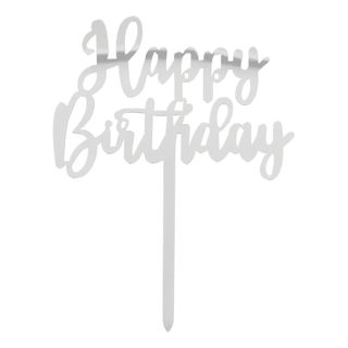 Kagedekoration Happy Birthday Sølv