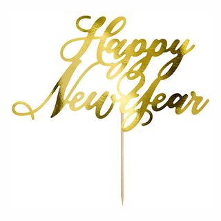 Kagedekoration Happy New Year Guld Metallic
