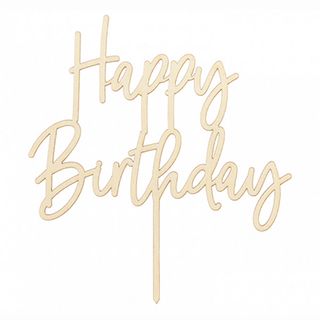 Kagedekoration i Træ Happy Birthday