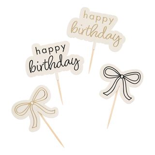 Kagedekorationer Happy Birthday Cremehvid Sløjfe