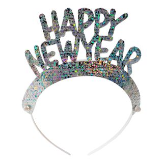 Tiaraer Happy New Year Holografisk Sølv