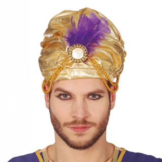 Turban Guld med Fjer