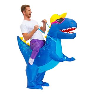Oppustelig Ridende Dinosaur Blå Kostume