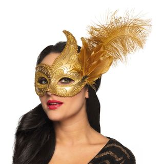Venetiansk Maske Guld med Fjer
