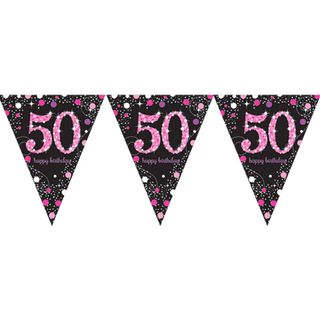 Vimpelguirlande 50 Sort/Lyserød Glitter