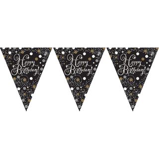 Vimpelguirlande Happy Birthday Guld/Sølv Glitter