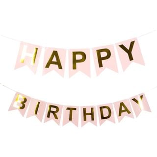 Vimpelguirlande Happy Birthday Lyserød