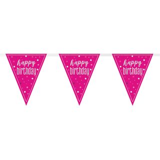 Vimpelguirlande Happy Birthday Lyserød/Sølv