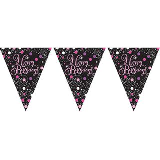 Vimpelguirlande Happy Birthday Sort/Lyserød Glitter