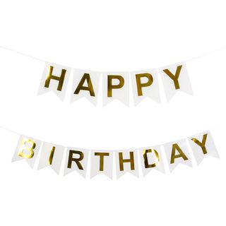 Vimpelguirlande Happy Birthday Hvid
