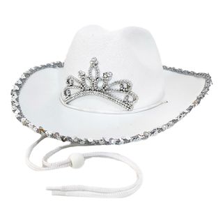 Hvid Cowboyhat med Tiara