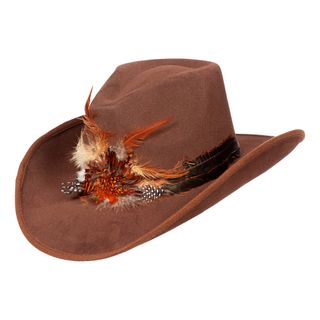 Western Cowboyhat Brun med Fjer