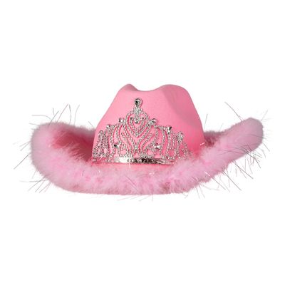 Cowboyhatt Rosa med Silvertiara - One size