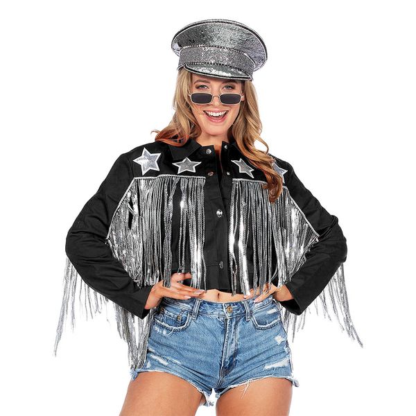 Cowboy Jacka med Fransar Svart Dam - Large/X-Large