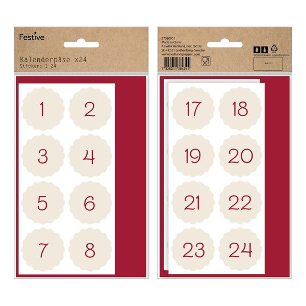 Adventskalender DIY med Stickers Röd - 24-pack