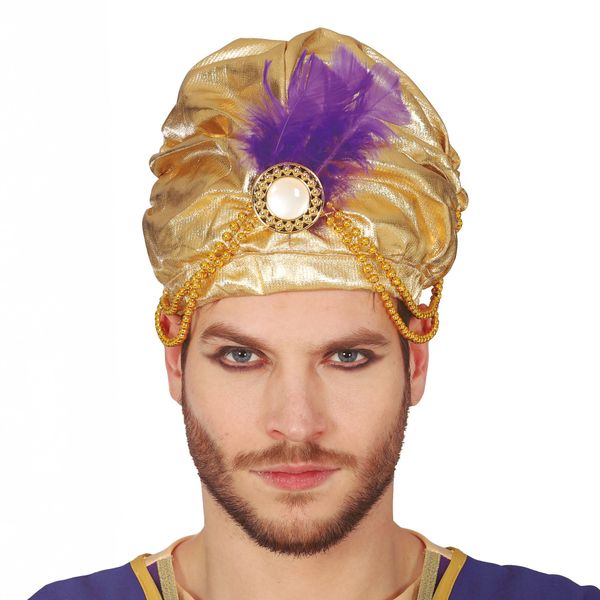 Turban Guld med Fjäder - One size