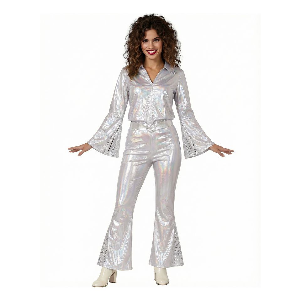 70-tals Disco Dam Silver Maskeraddräkt från Fiestas Guirca