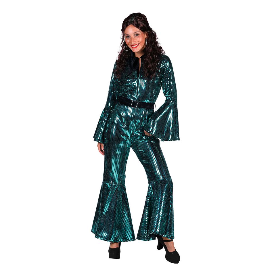 70-tals Disco Jumpsuit Turkos Maskeraddräkt Deluxe från Thetru B.V.