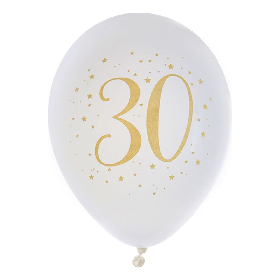 Ballonger 30 Vit/Guld - 6-pack från Santex