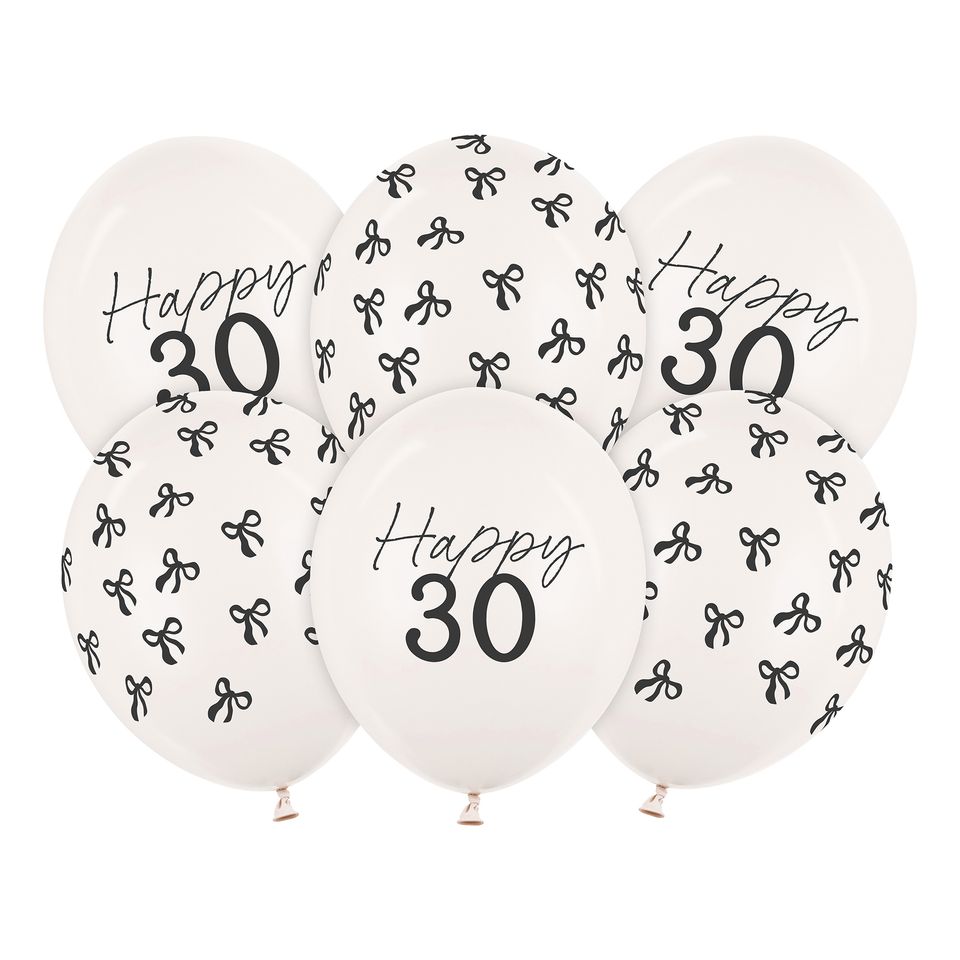 Ballonger Happy 30 med Rosetter - 6-pack från PartyDeco