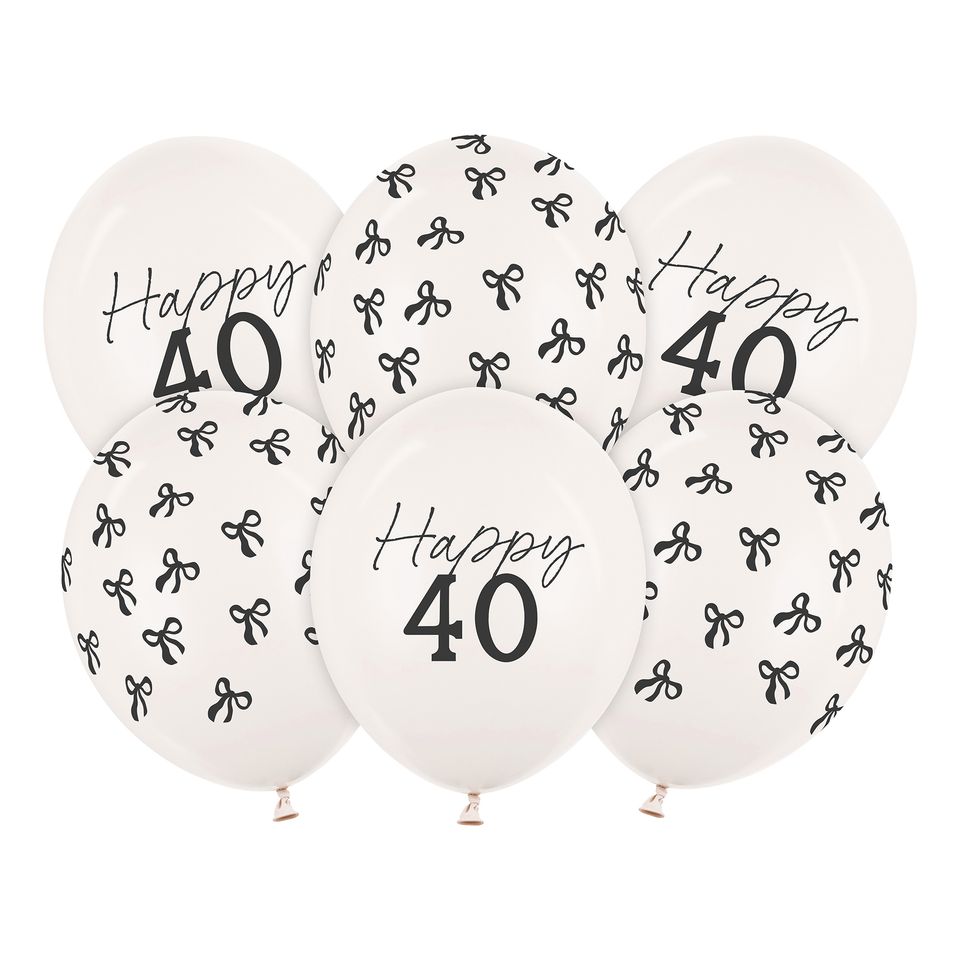 Ballonger Happy 40 med Rosetter - 6-pack från PartyDeco