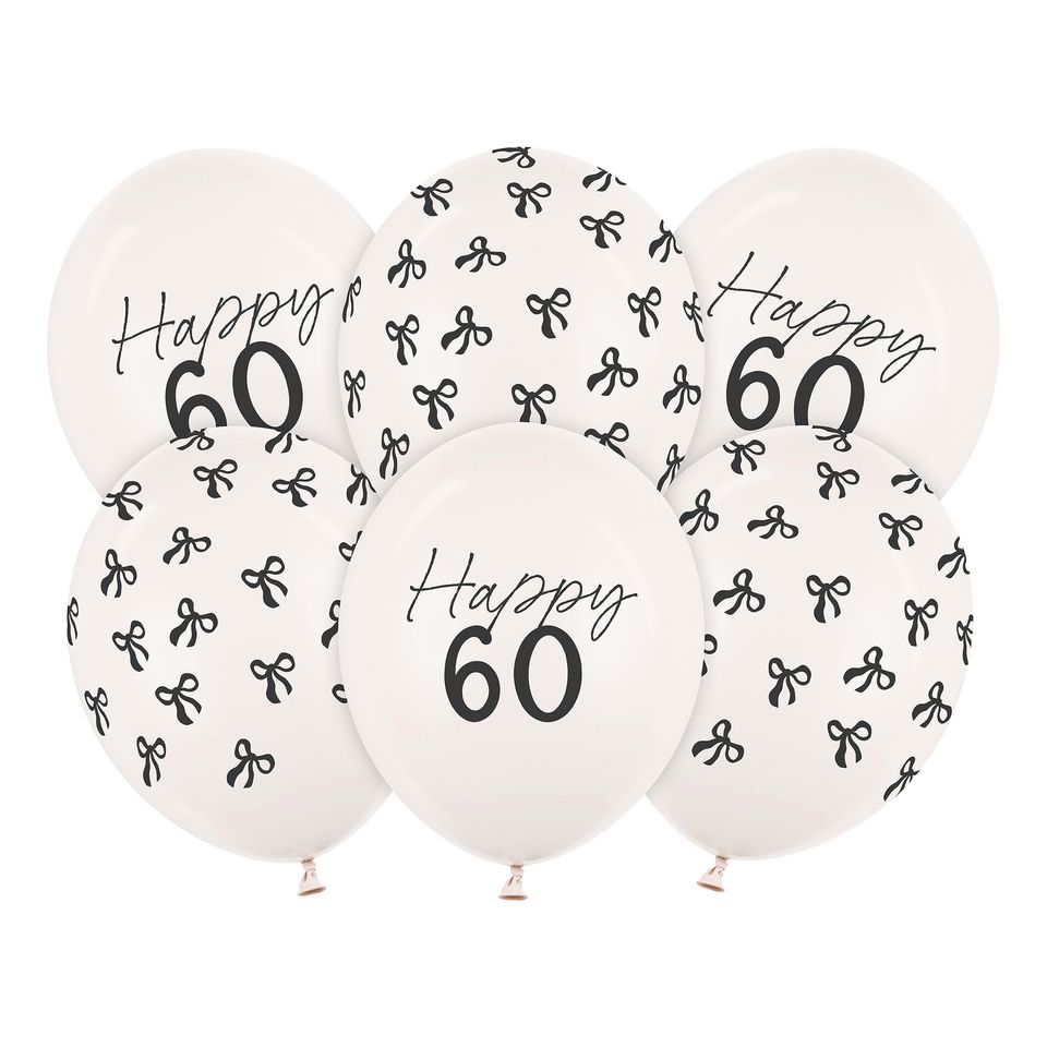 Ballonger Happy 60 med Rosetter - 6-pack från PartyDeco