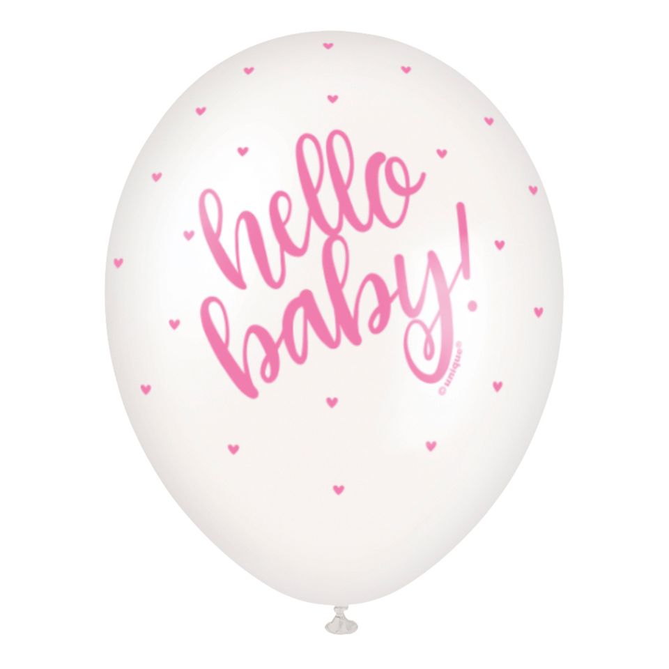 Ballonger Hello Baby Rosa - 5-pack från Unique Party