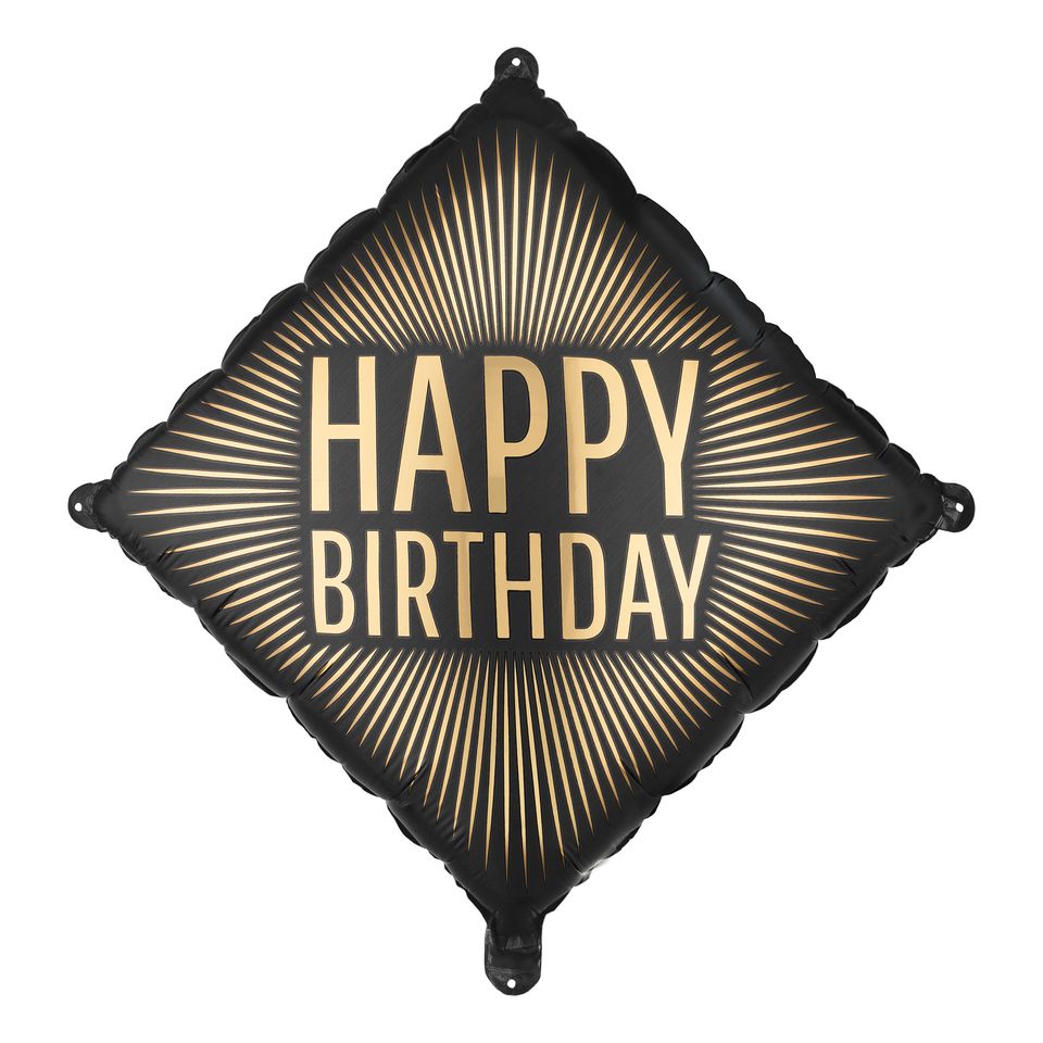 Folieballong Happy Birthday Svart/Guld från PartyDeco