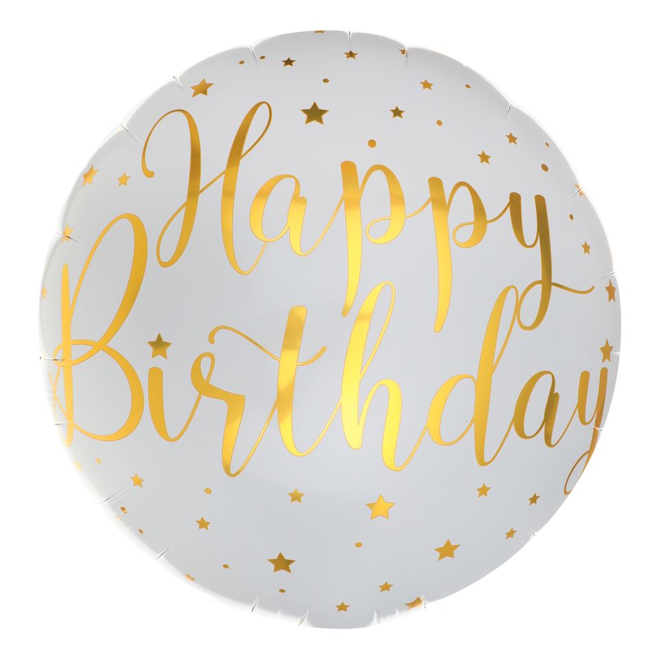 Folieballong Happy Birthday Vit/Guld från Santex