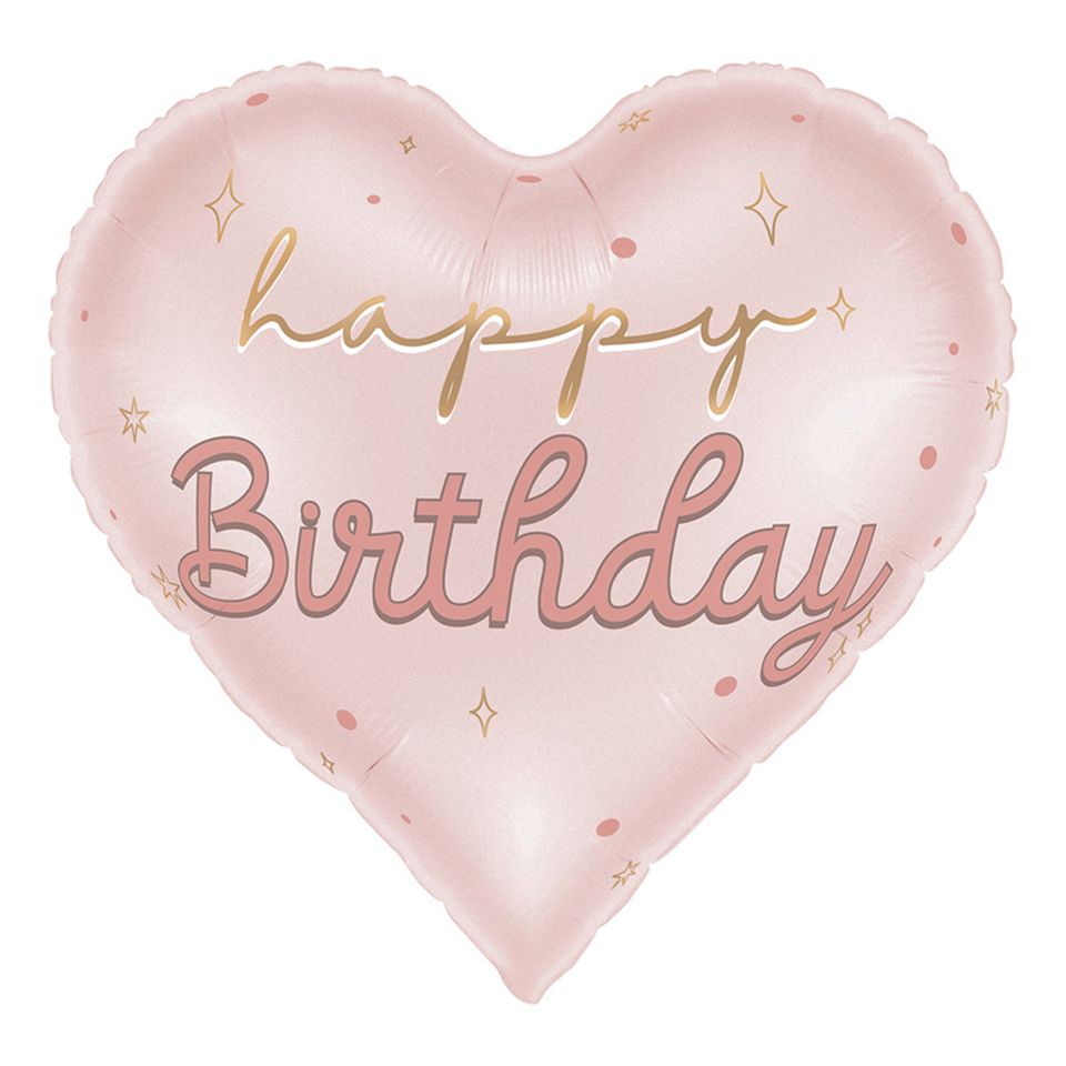 Folieballong Hjärta Happy Birthday Rosa Pastell från Ballongkungen