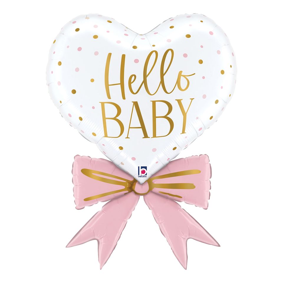 Folieballong Hjärta Pink Baby Bow från Ballongkungen