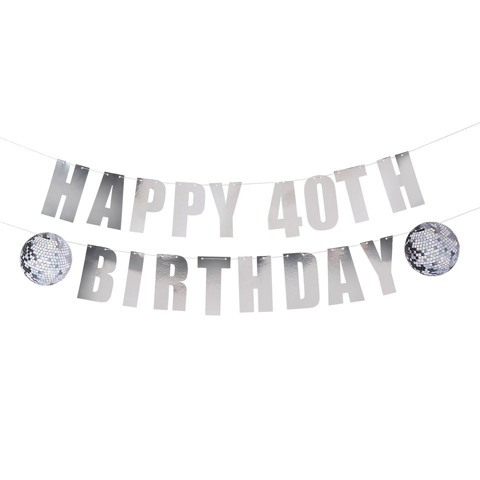Girlang Happy Birthday Silver Disco Personlig från Club Green / Hootyballoon