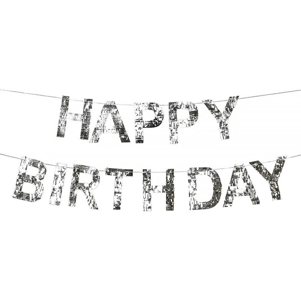 Girlang Happy Birthday Silver Fringe från PartyDeco