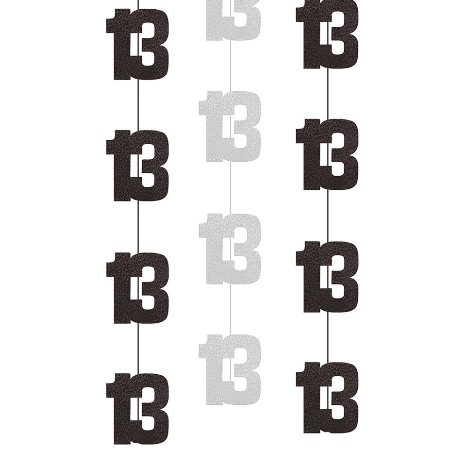 Hängande Dekorationer 13 Svart/Silver - 6-pack från Unique Party