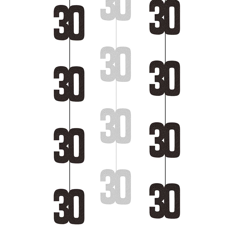 Hängande Dekorationer 30 Svart/Silver - 6-pack från Unique Party