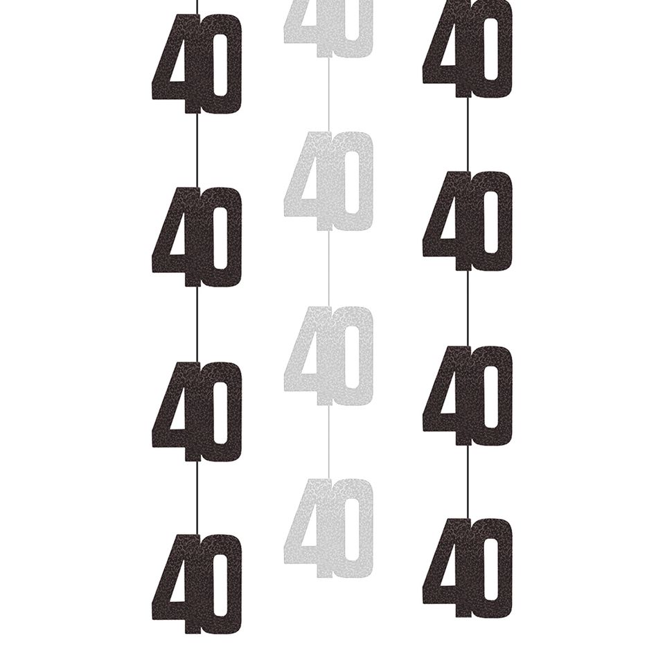 Hängande Dekorationer 40 Svart/Silver - 6-pack från Unique Party